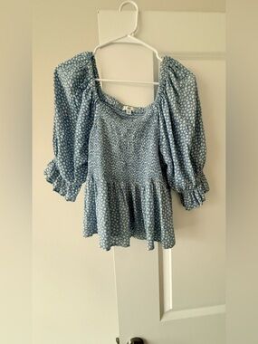 dip Blue Floral Smocked Peplum Top